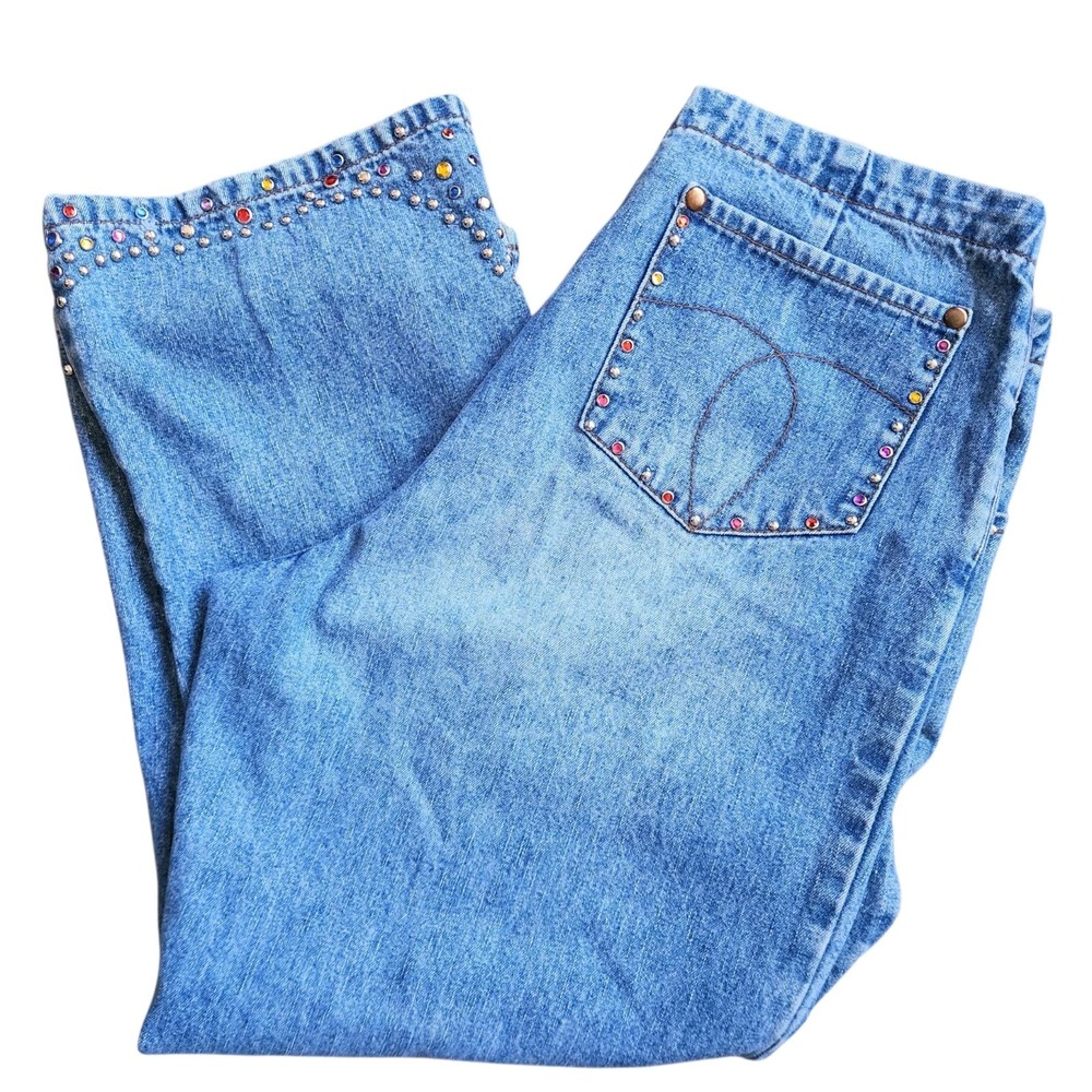 Vintage LA Blues 90s Capri Studded Gems Women's Size 6 Denim Pants Crop
